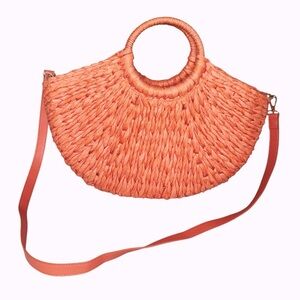 Crossi Coral Straw Woven Beachy Crossbody Bag
